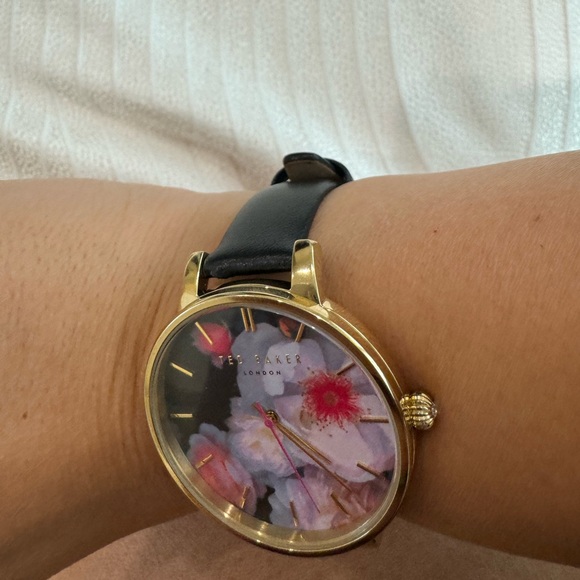 COPY - Ted Baker Gold Tone Watch with Floral Dial & Black Leather Band main image 7